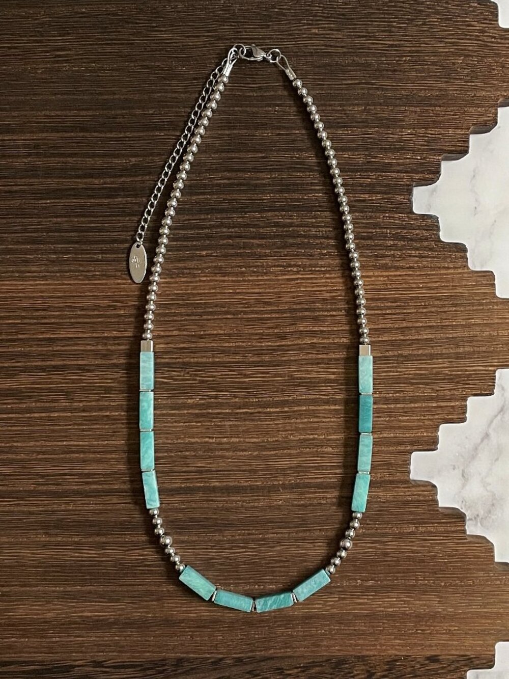 Handmade Amazonite Pillar Western Pearl Necklace 18 inch